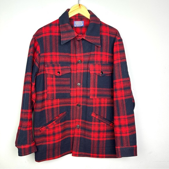 Vintage Pendleton virgen wool buffalo plaid men’s coat jacket M hunting mackinaw - Picture 1 of 11